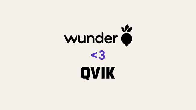 Wunder and Qvik logos with heart emoji inbetween