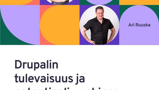 Janne Koponen ja Ari Ruuska Drupal webinarin ilmoituksessa.