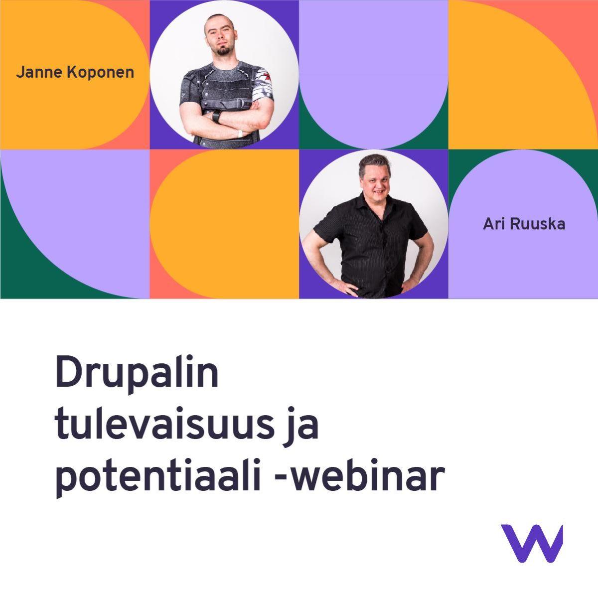 Janne Koponen ja Ari Ruuska Drupal webinarin ilmoituksessa.