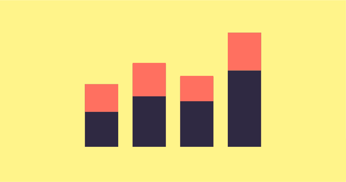 Four two-color bar charts representing data analytics