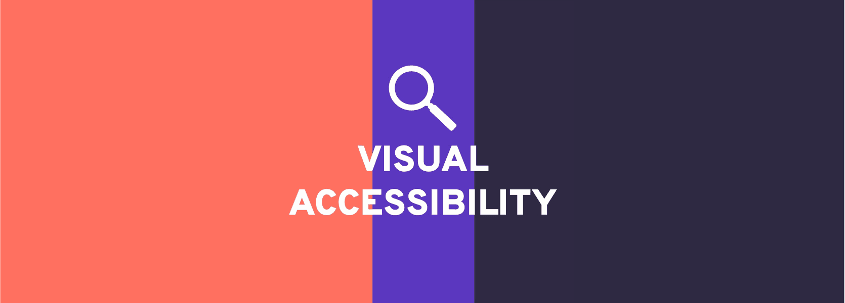 Magnifier icon and text "Visual accessibility" on a tricolor background.