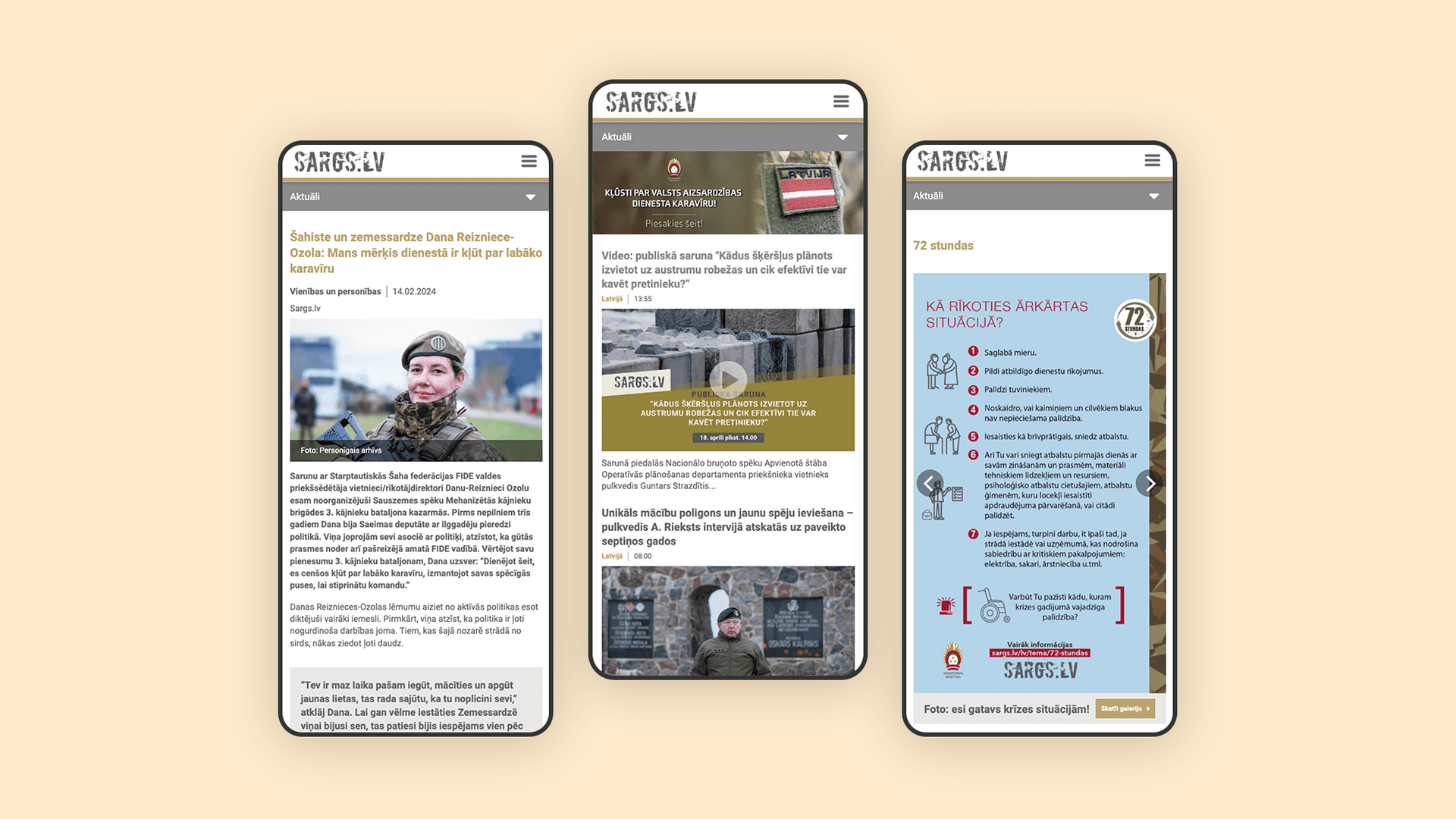3 mobile screenshots of Sargs.lv website