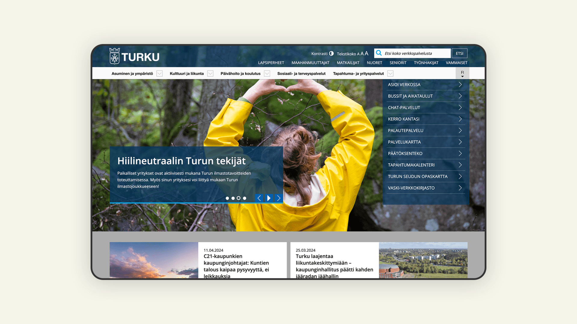 Desktop screenshot of Turku city website